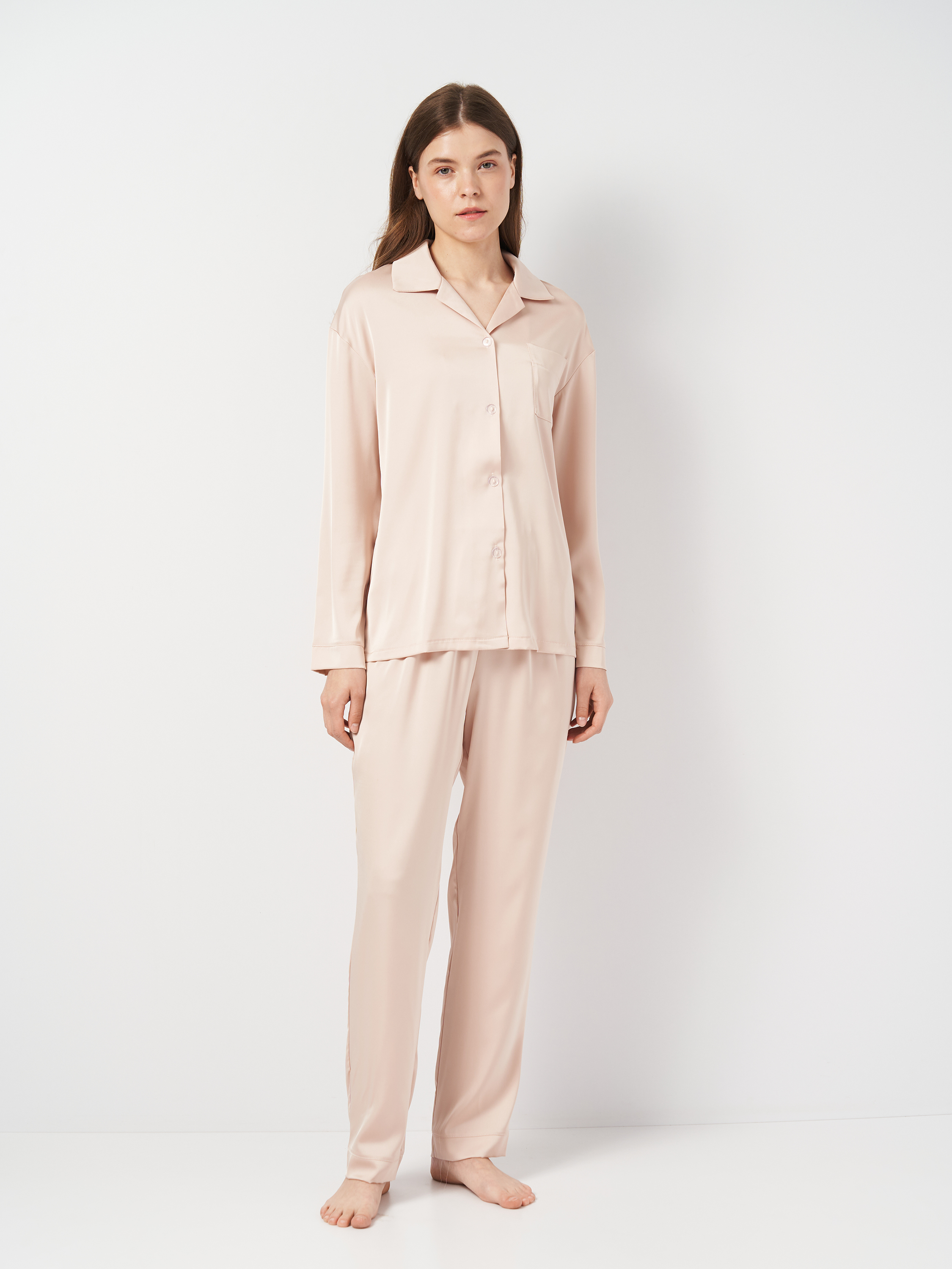 Акція на Піжама (сорочка + штани) жіноча Martelle Lingerie М-312 шовк 34 (XS) Рожева пудра від Rozetka