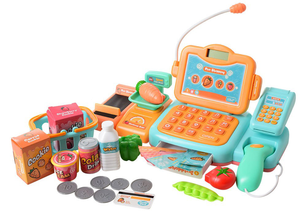 

Игровой кассовый аппарат Веселый шопинг со сканером и продуктами 888F