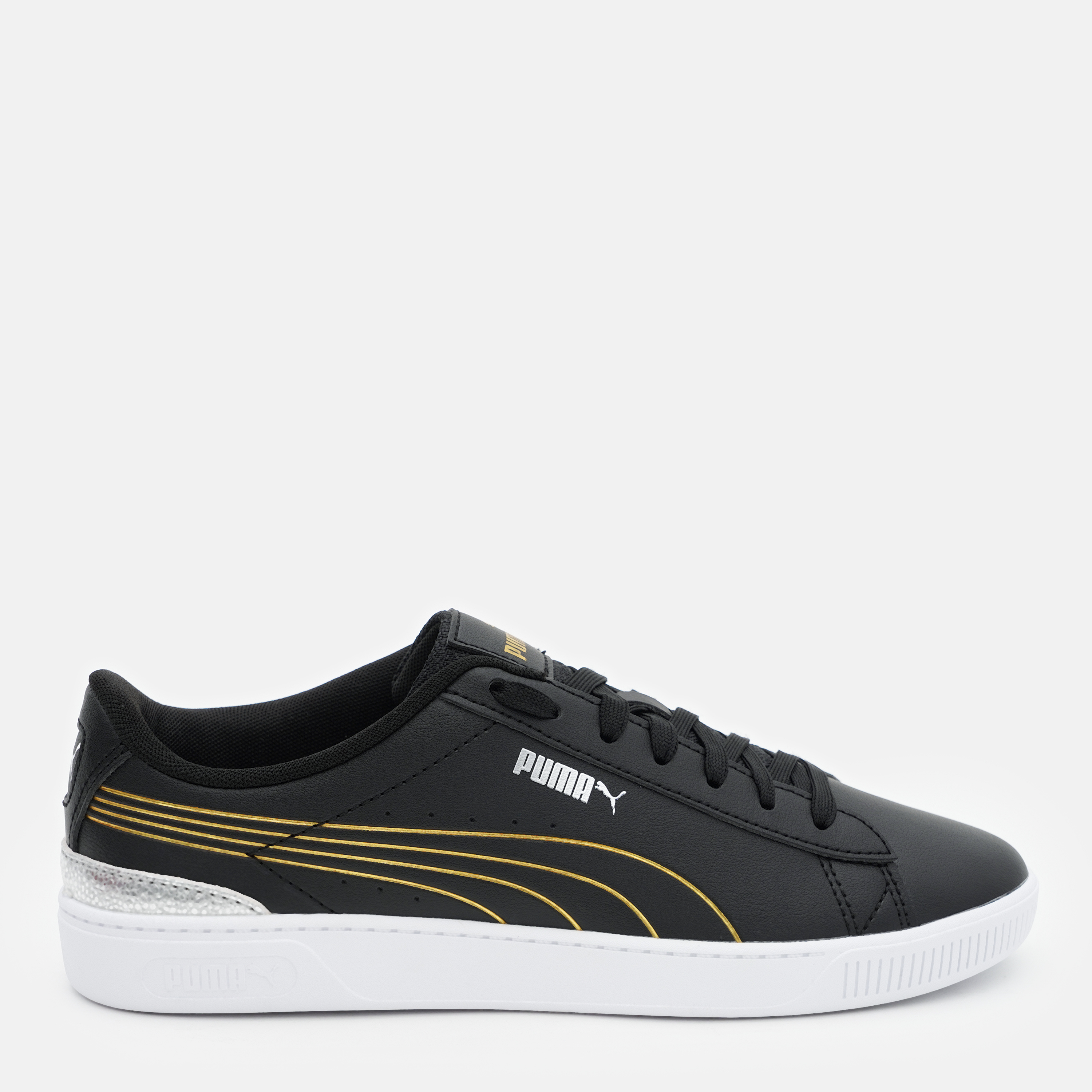 Акція на Жіночі кеди низькі Puma Vikky v3 Metallic Shine 39508502 38.5 (5.5UK) 24.5 см Puma Black-Puma Gold-Puma White від Rozetka