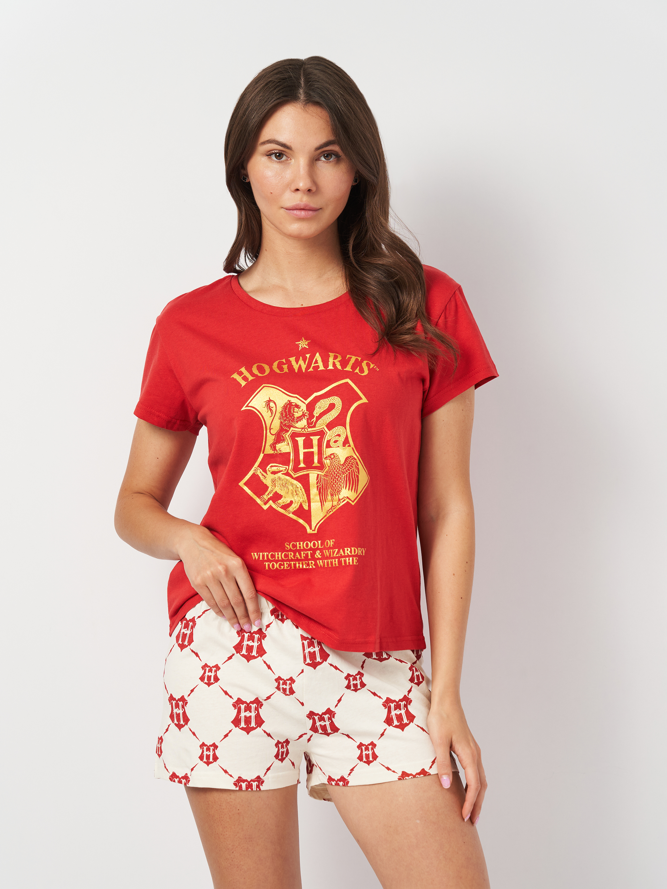 Акція на Піжама (футболка + шорти) жіноча великих розмірів бавовняна Disney Harry Potter 2200009279 XL Темно-червона від Rozetka