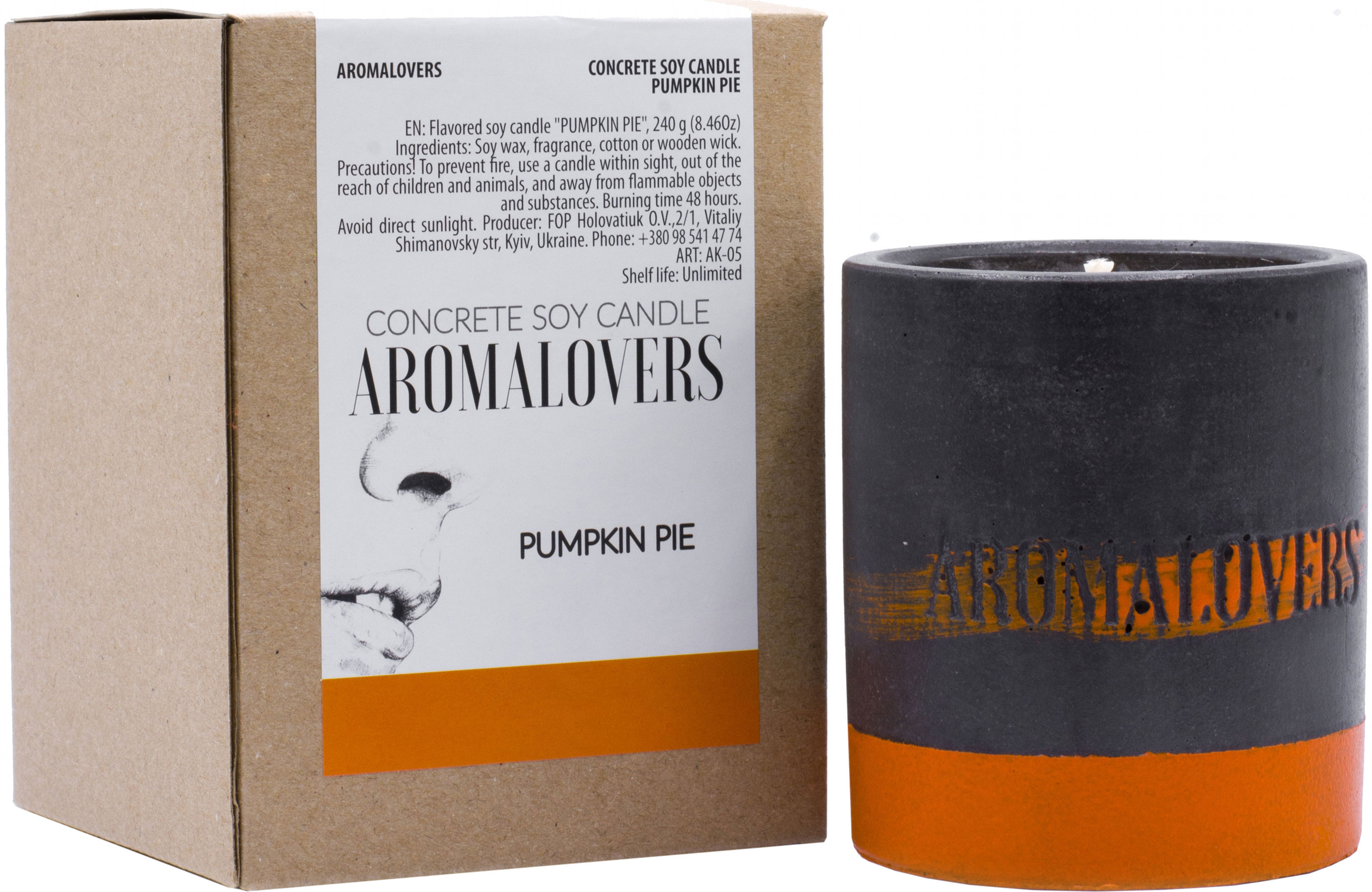 

Ароматическая свеча Aromalovers Тыквенный пирог соевая в бетоне 240 г