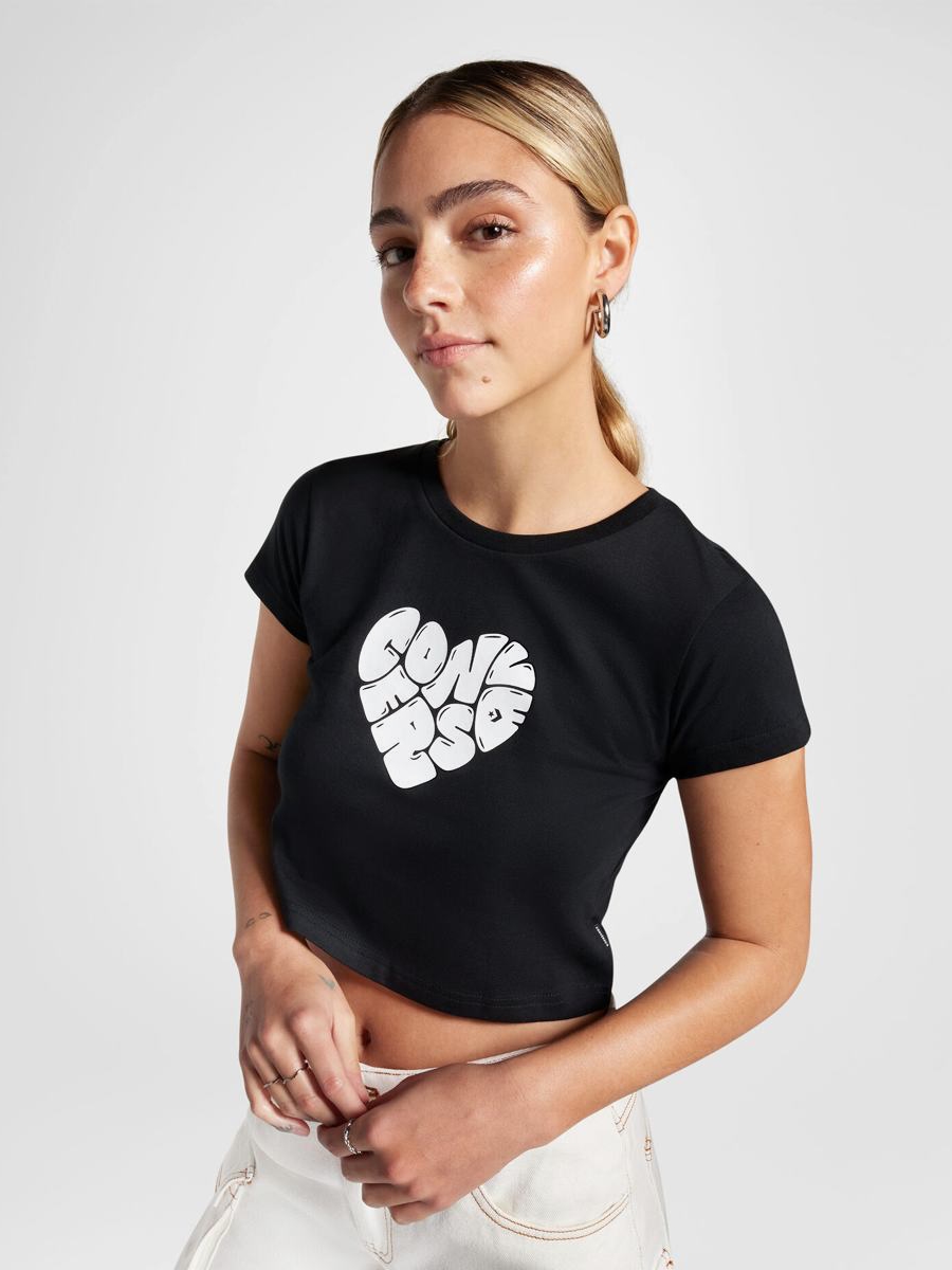 Акція на Футболка бавовняна коротка жіноча Converse Colorful Heart Tee Black 10026369-001 XXS Чорна від Rozetka