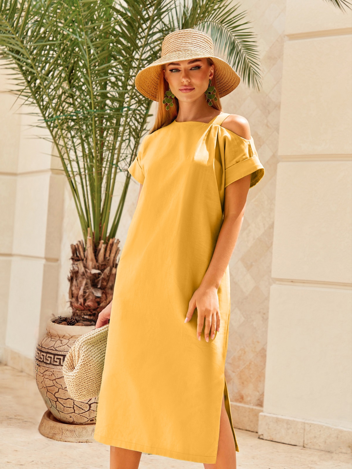 Акція на Сукня-футболка міді літня жіноча Dressa 68725 48 Жовта від Rozetka
