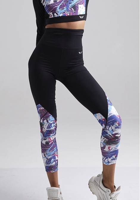 

Женские спортивные лосины DressFit FELIX black/fit print blue S/M