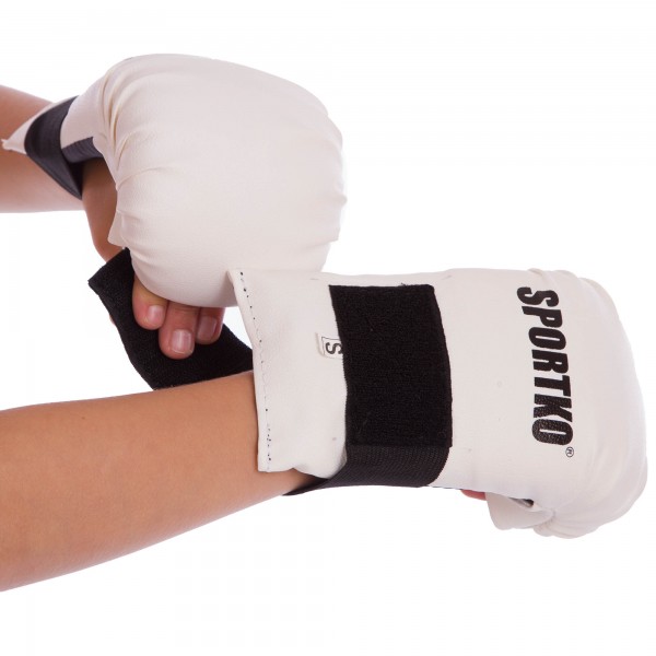 

Перчатки для бокса Перчатки для каратэ SPORTKO UR NK2 р-р S, белый (DS0002646)