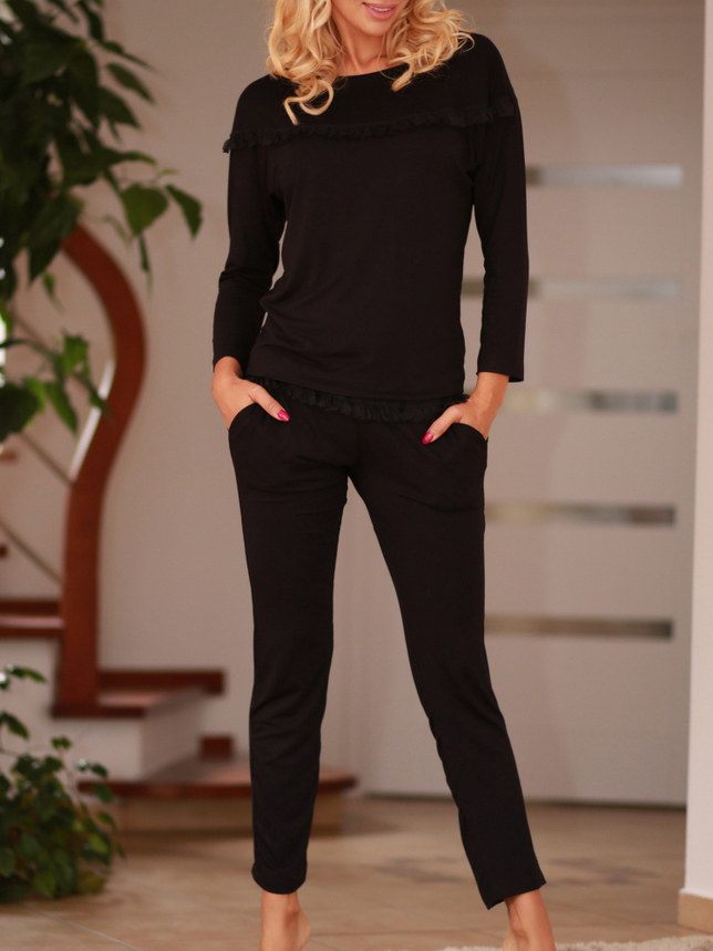 Акція на Піжама (лонгслів + штани) жіноча з віскози Kalimo Calpe S Чорна від Rozetka