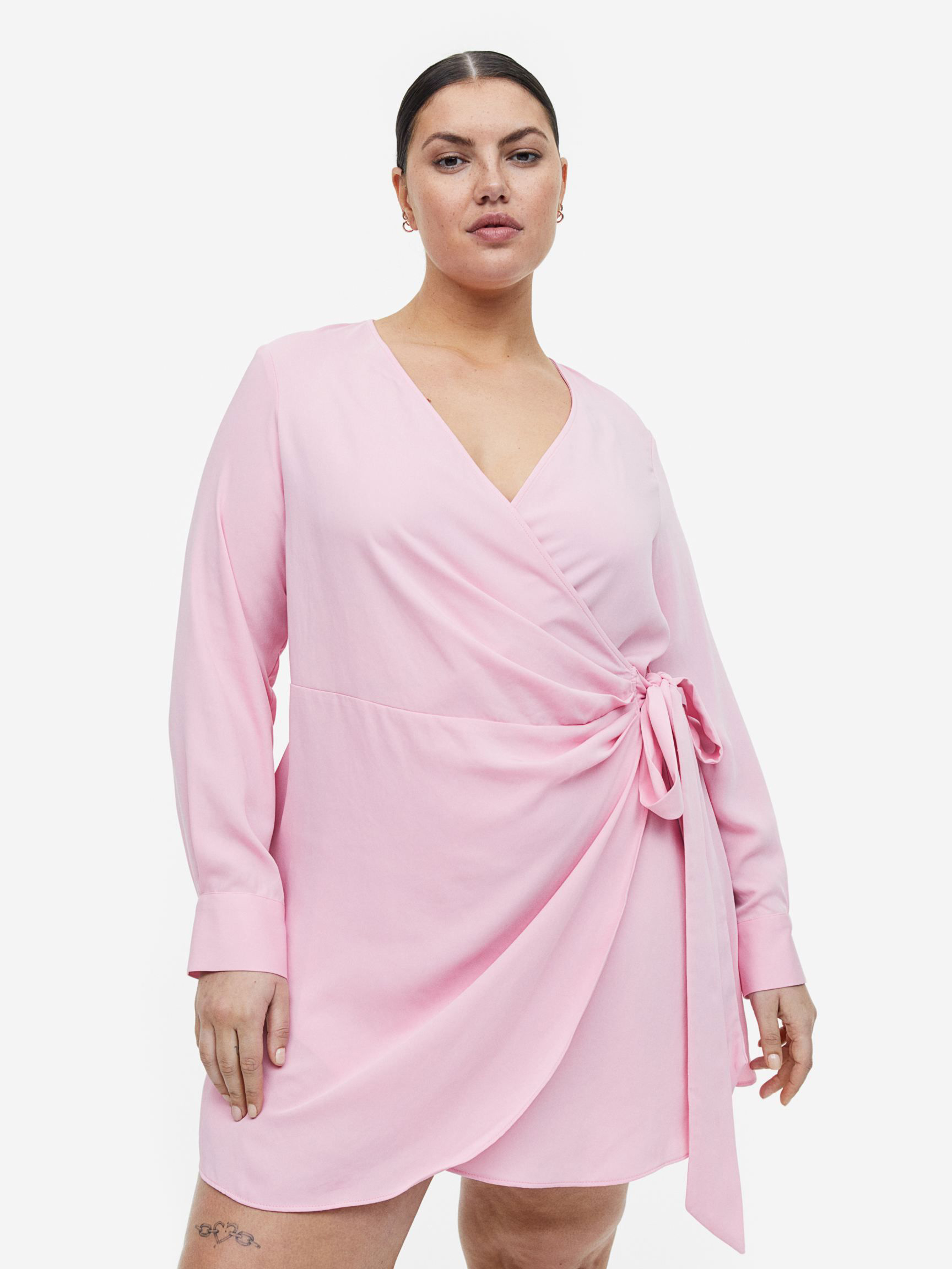 Акція на Плаття на запах коротке літнє жіноче H&M A1604-1165366_рожеве L Рожеве від Rozetka