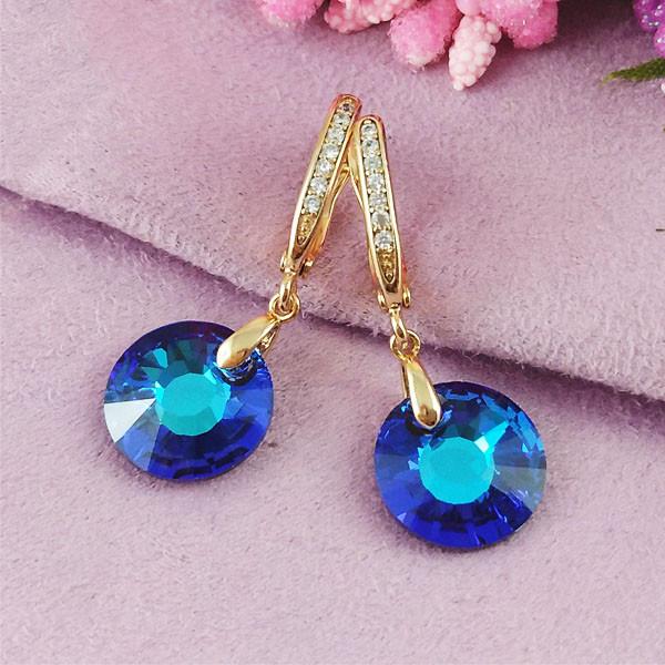 

Серьги подвески SWAROVSKI Кобальт медицинское золото позолота 18К английский замок А/В 7-0139