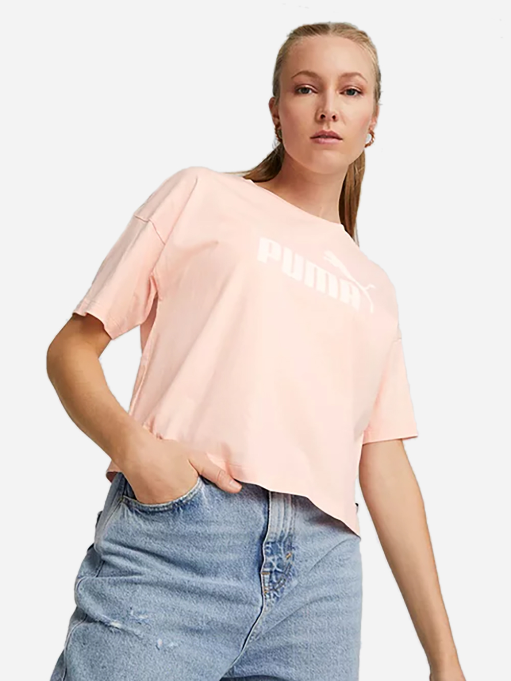 Акція на Футболка бавовняна жіноча Puma Ess Cropped Logo Tee 58686696 XS Rose Dust від Rozetka