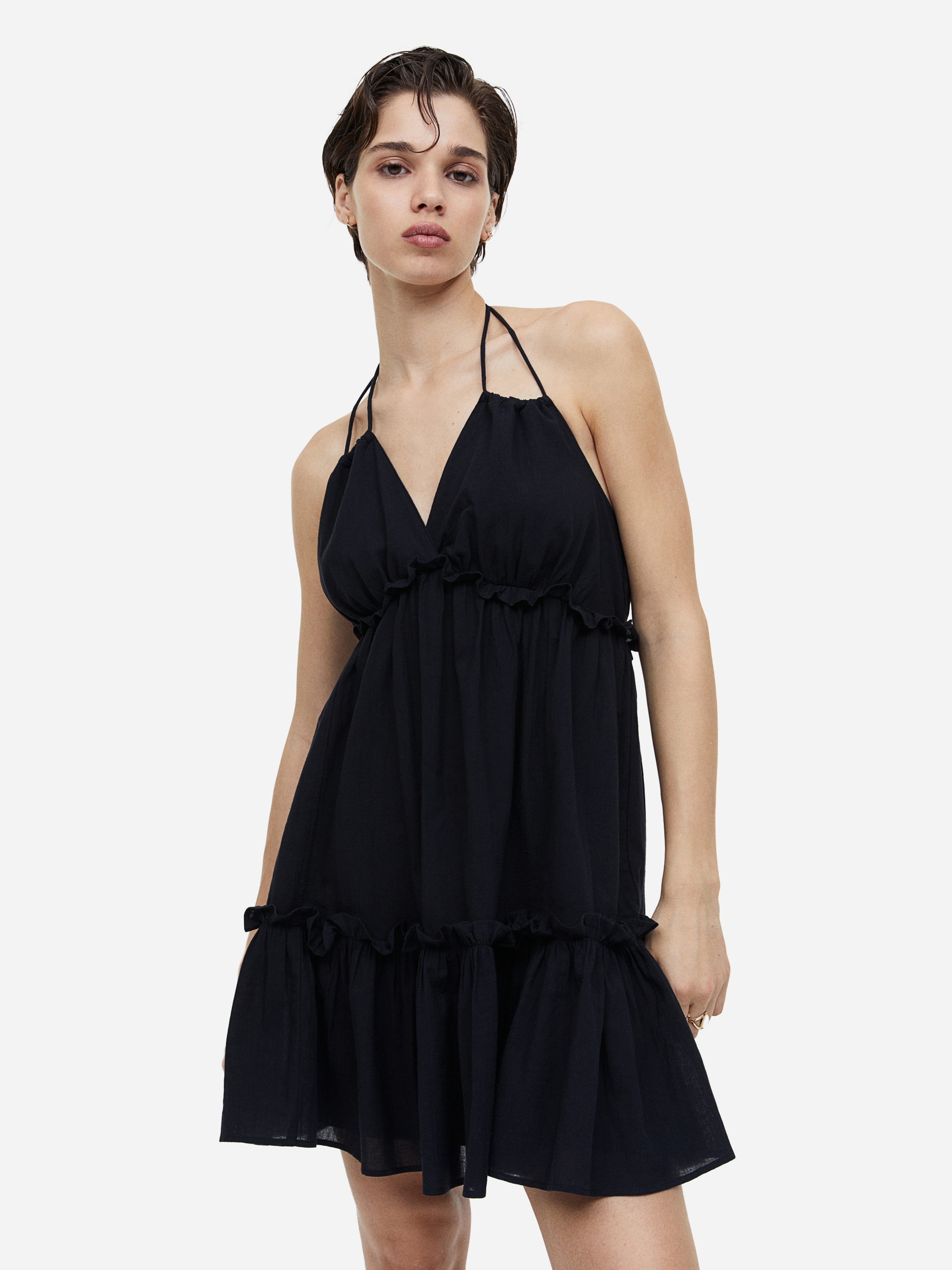 Акція на Плаття коротке літнє жіноче H&M 061181795_black XS Чорне від Rozetka