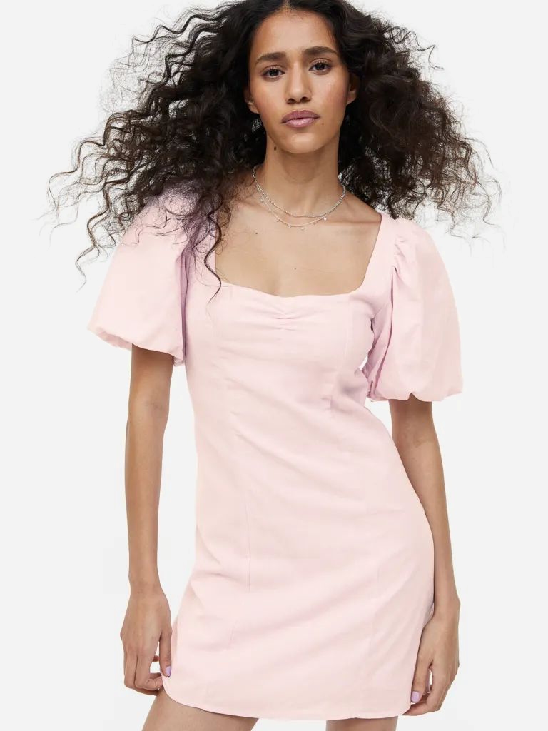 Акція на Плаття коротке літнє жіноче H&M 061172123_pink L Рожеве від Rozetka