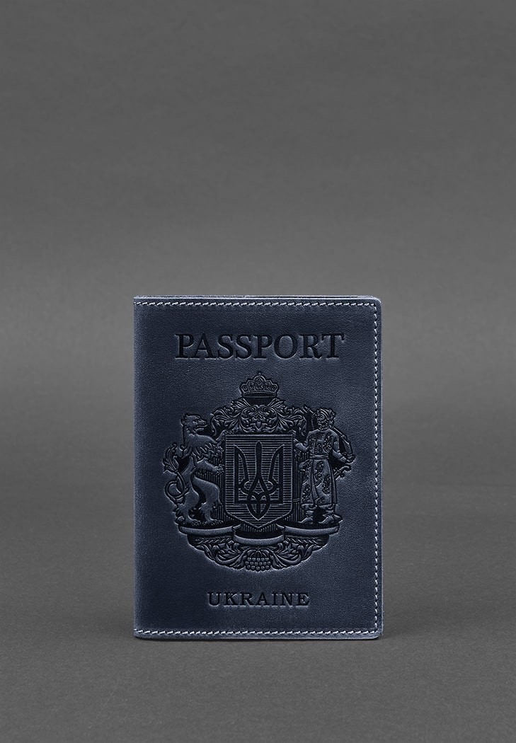 

Кожаная обложка для паспорта BlankNote с украинским гербом Синяя (BN-OP-UA-nn)
