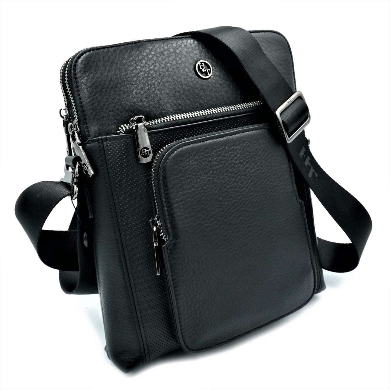 

Мужская кожаная сумка H.T.Leather 28х23х10 см Черный 000146571