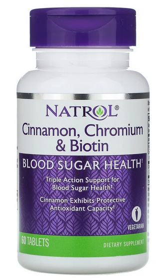 

Добавки для сердца и сосудов Natrol Cinnamon, Chromium & Biotin - 60 таб