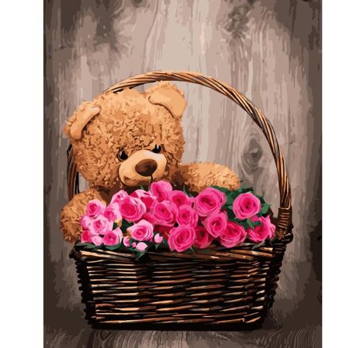 

Картина по номерам Dreamtoys Мишка с цветами, в термопакете 40х50 см (VA-2209)