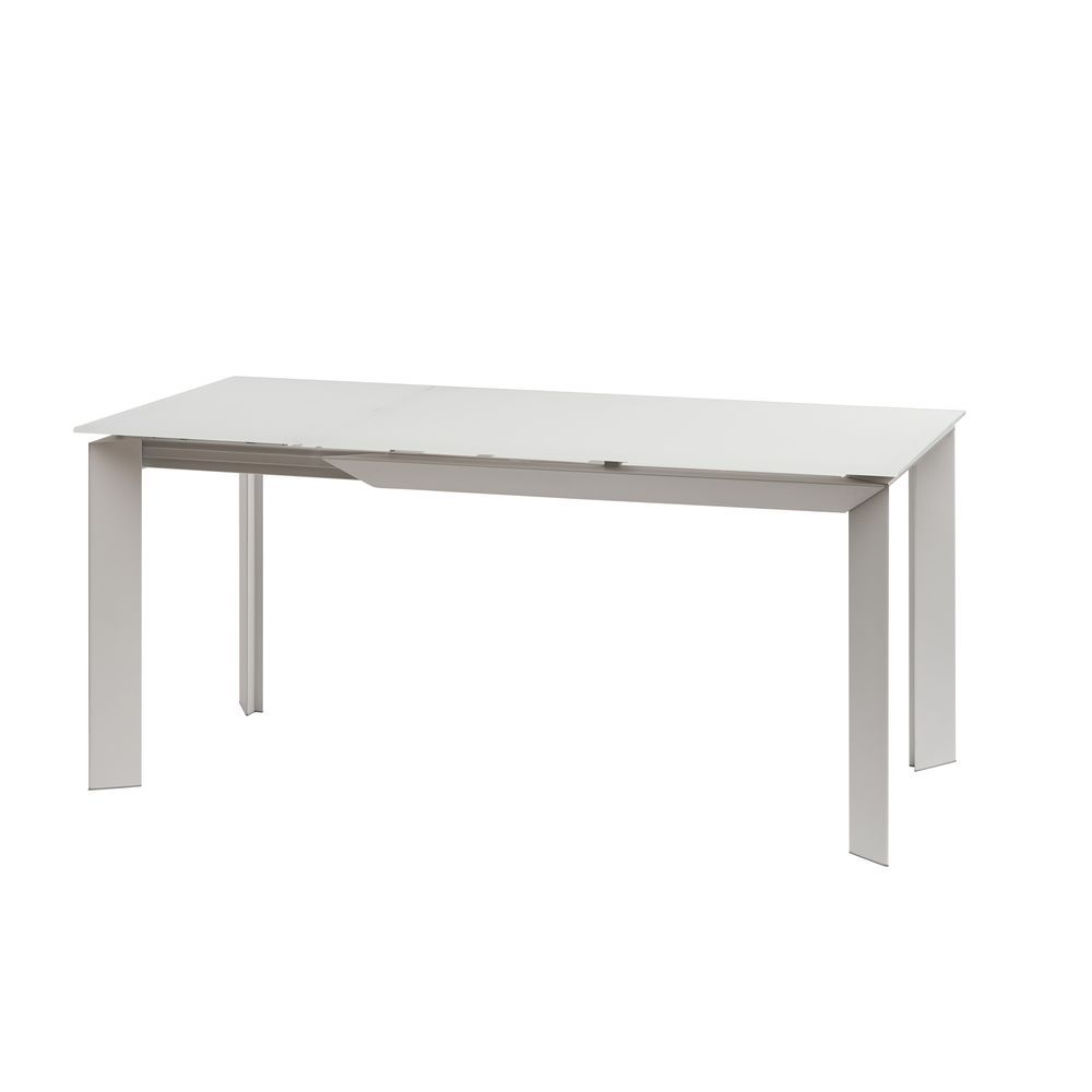 

Обеденный раскладной стол в гостиную, кухню Vermont Matt White 120(170)x80 стекло, сталь белый цвет Concepto