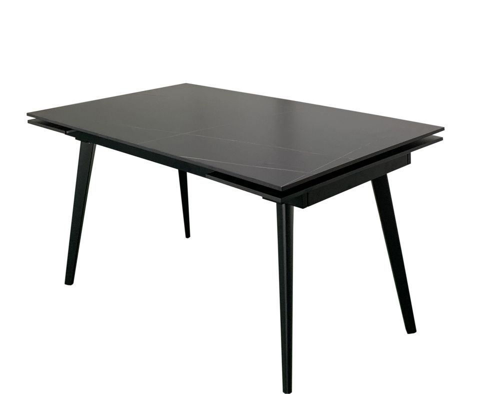 

Обеденный раскладной стол в гостиную, кухню Hugo Lofty Black 140(200)x82 керамика, металл черный цвет Concepto