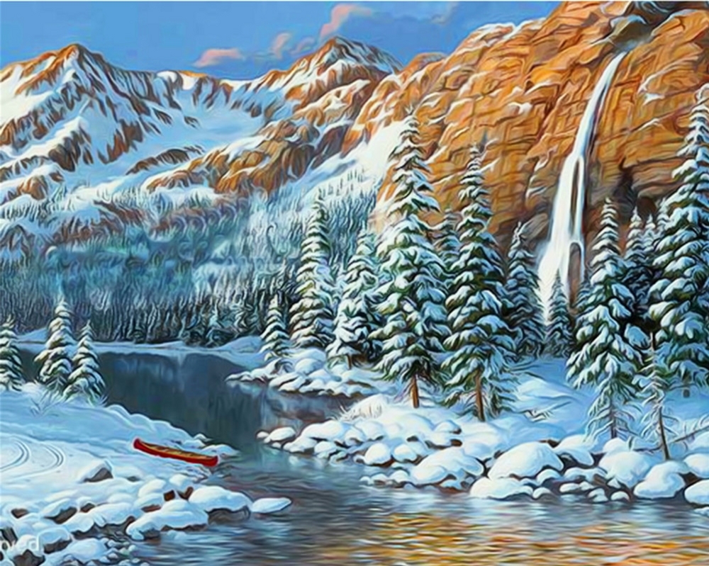 Картина зимний водопад