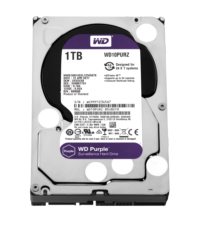 

Накопитель HDD SATA 1.0TB WD Purple 5400rpm 64MB WD10PURZ