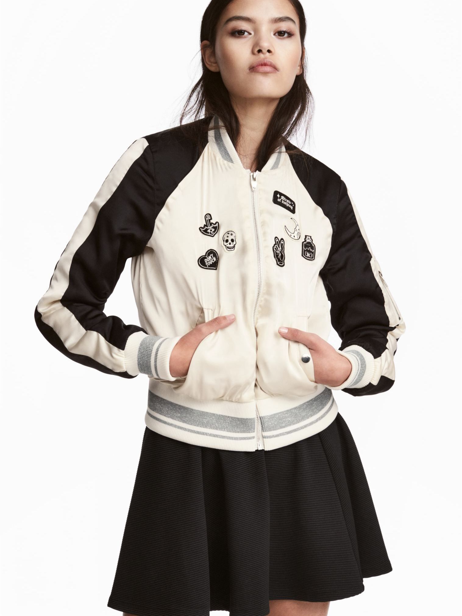 

Бомбер H&M 4610345RP1 32 Молочный с черным