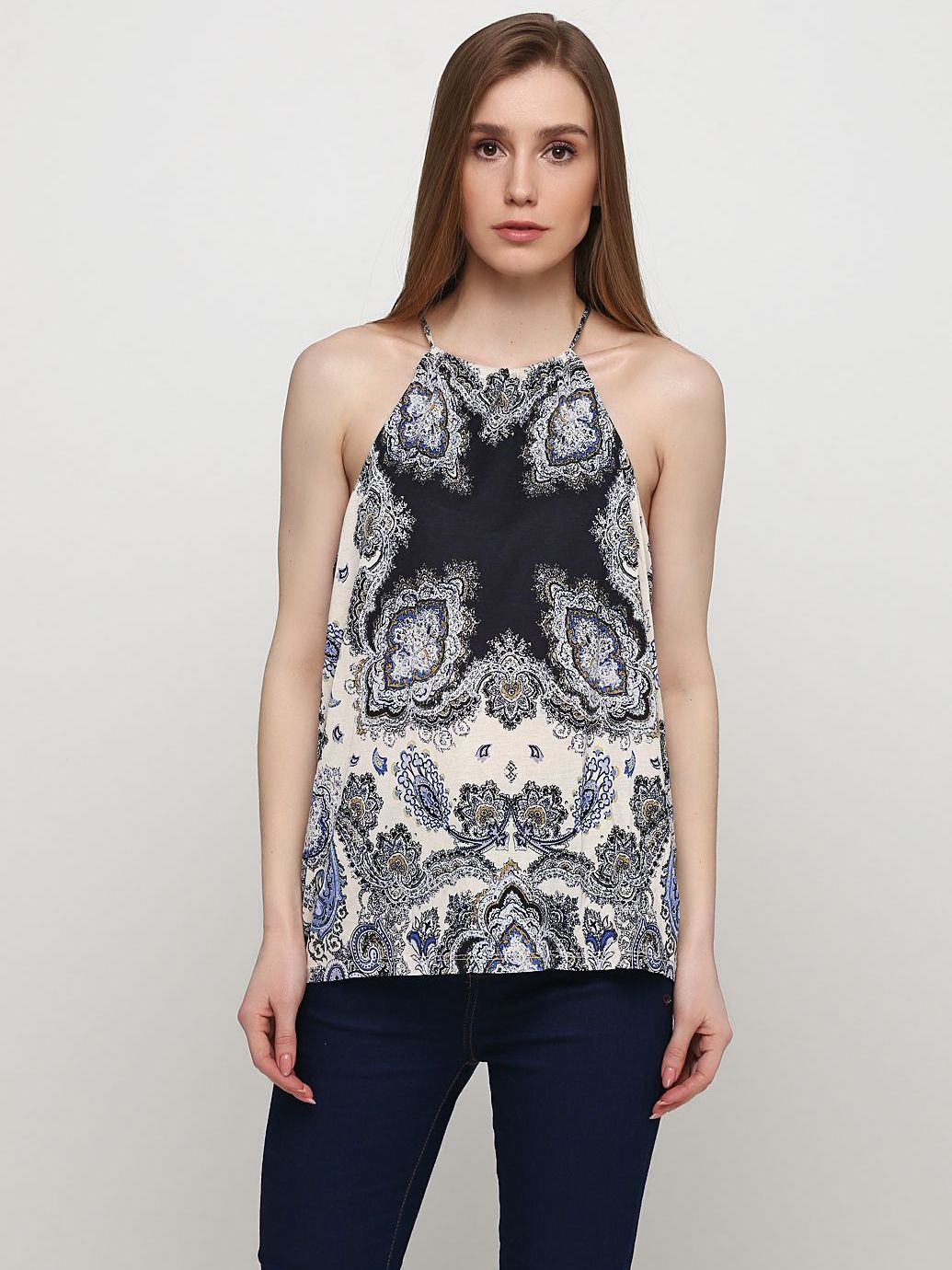 

Топ H&M 7556849RP3 XS Светло-бежевый с синим