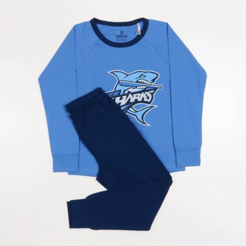 

Детская пижама для мальчика Baykar Турция домашний костюм с акулой хлопок и эластан р 9 134 - 140 см голубой с синим 9754-198