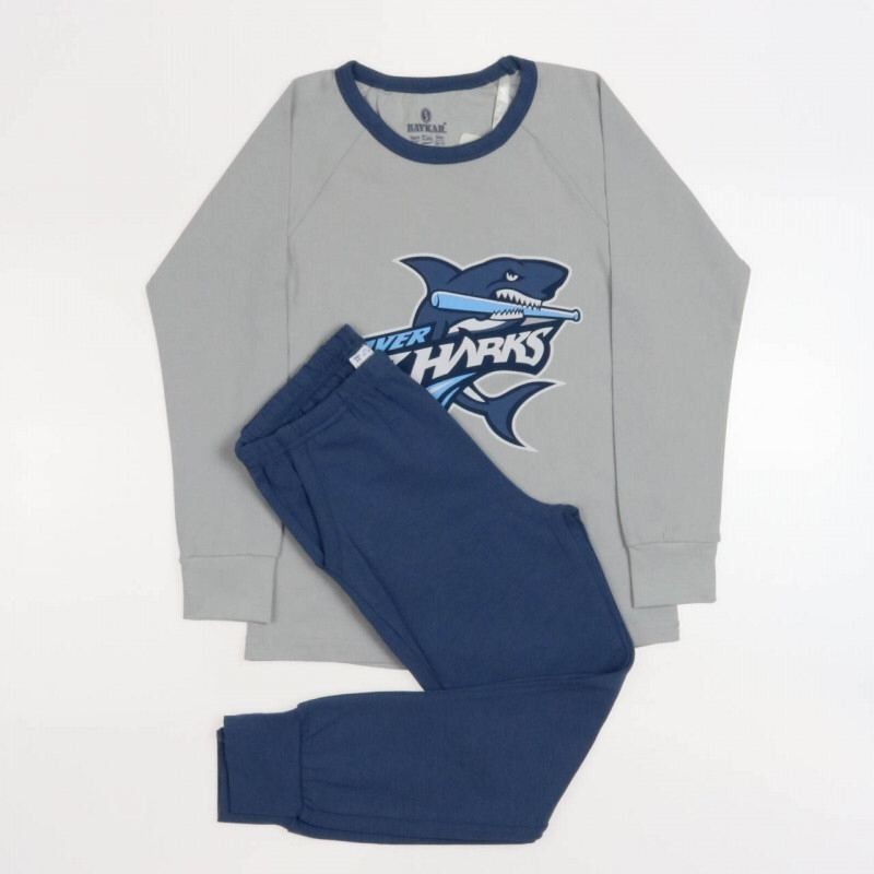 

Детская пижама для мальчика Baykar Турция домашний костюм с акулой хлопок и эластан р 3 98 - 104 см серо-синий 9754-167