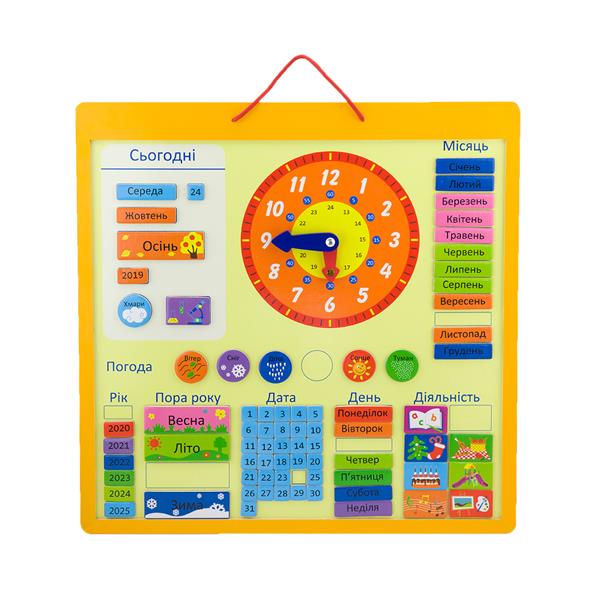 

Магнітний календар Viga Toys з годинником, українською мовою (50377U)