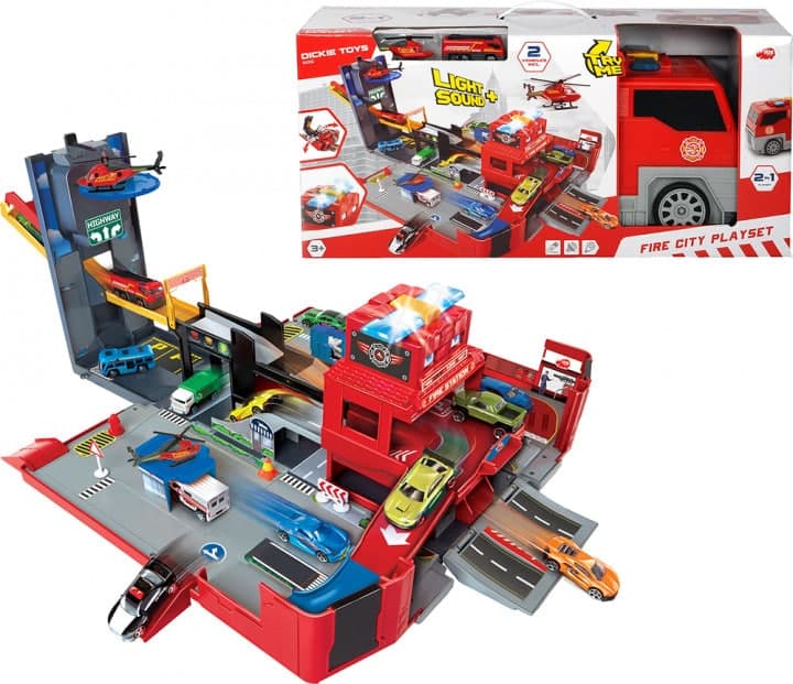 

Игровой набор Dickie Toys 2 в 1 Пожарная машина. Разверни город со звуковыми и световыми эффектами