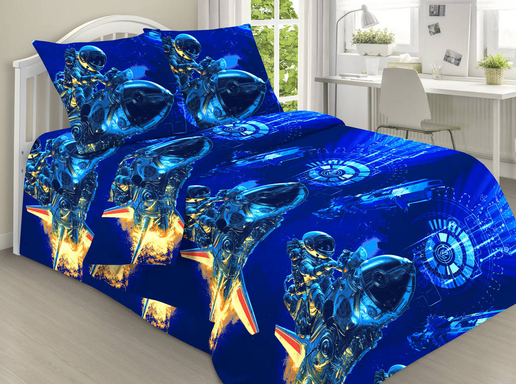 

Детское постельное белье "Космонавт на ракете" CottonTwill 100х150 см Поплин (ДРП016-1)