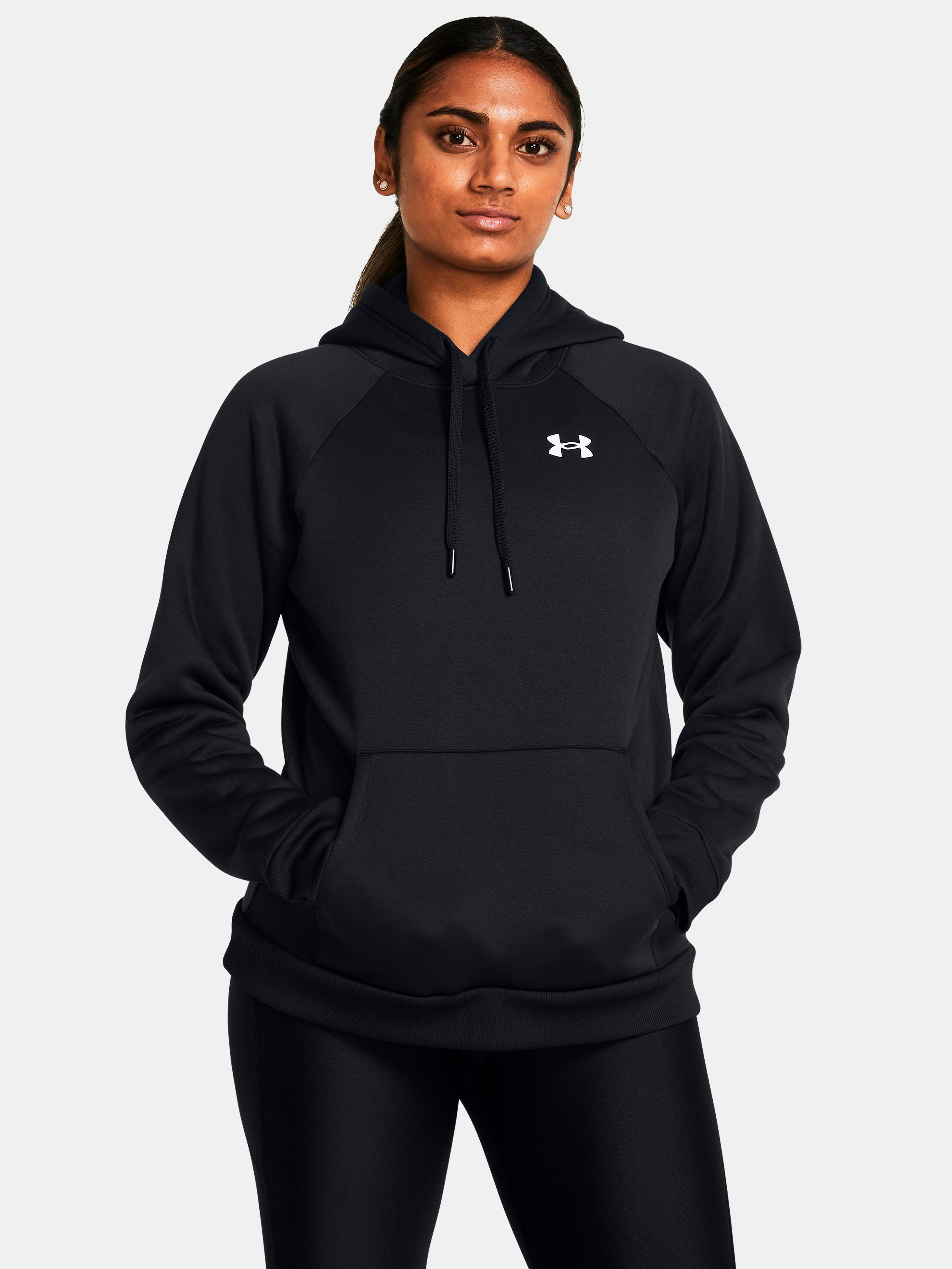 Акція на Худі тепле жіноче Under Armour Ua Armour Fleece Hoodie 1386507-001 L Чорне від Rozetka