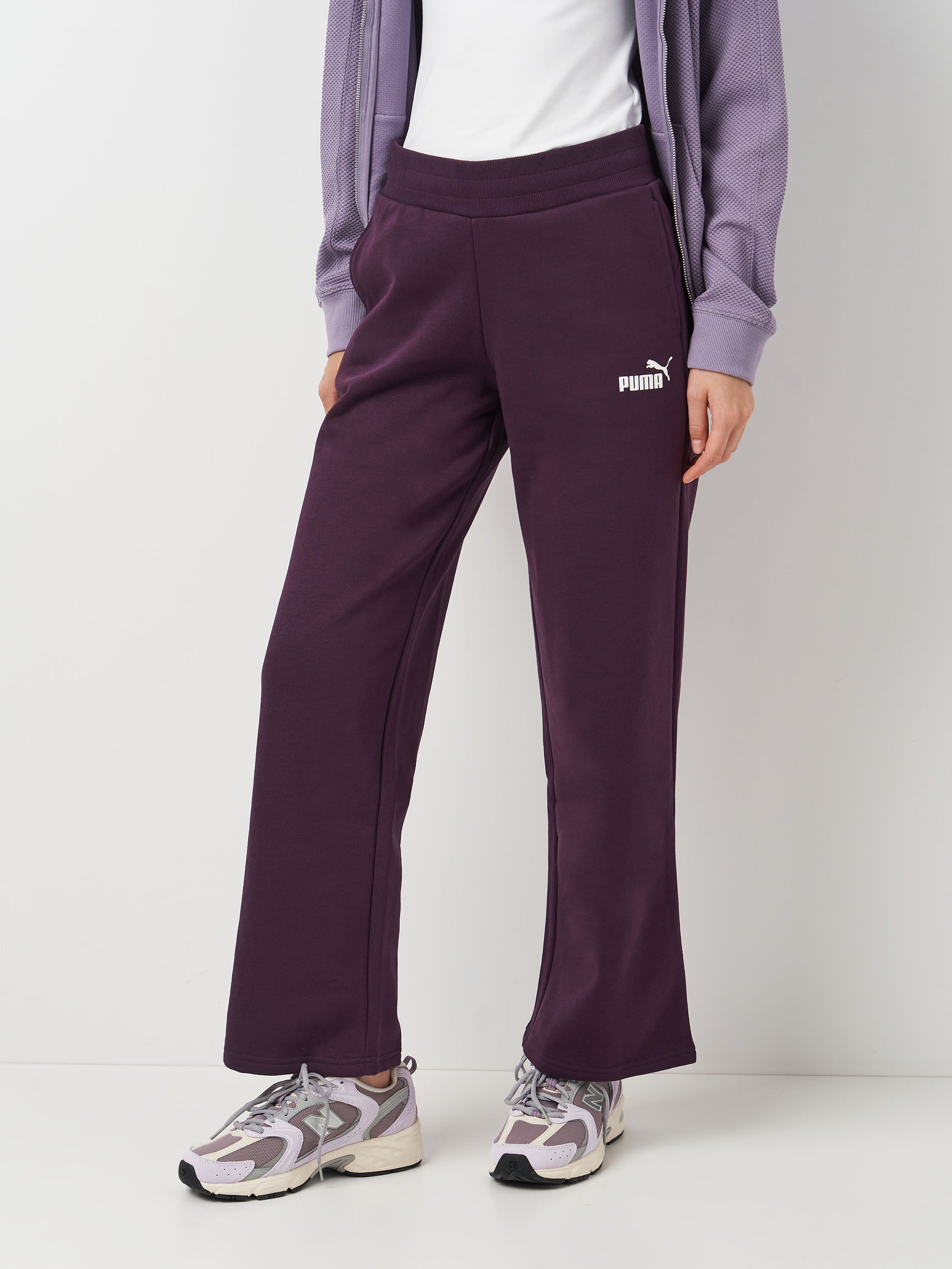 Акція на Спортивні штани жіночі Puma Ess+ Straight Leg Pants 67609342 L Фіолетові від Rozetka