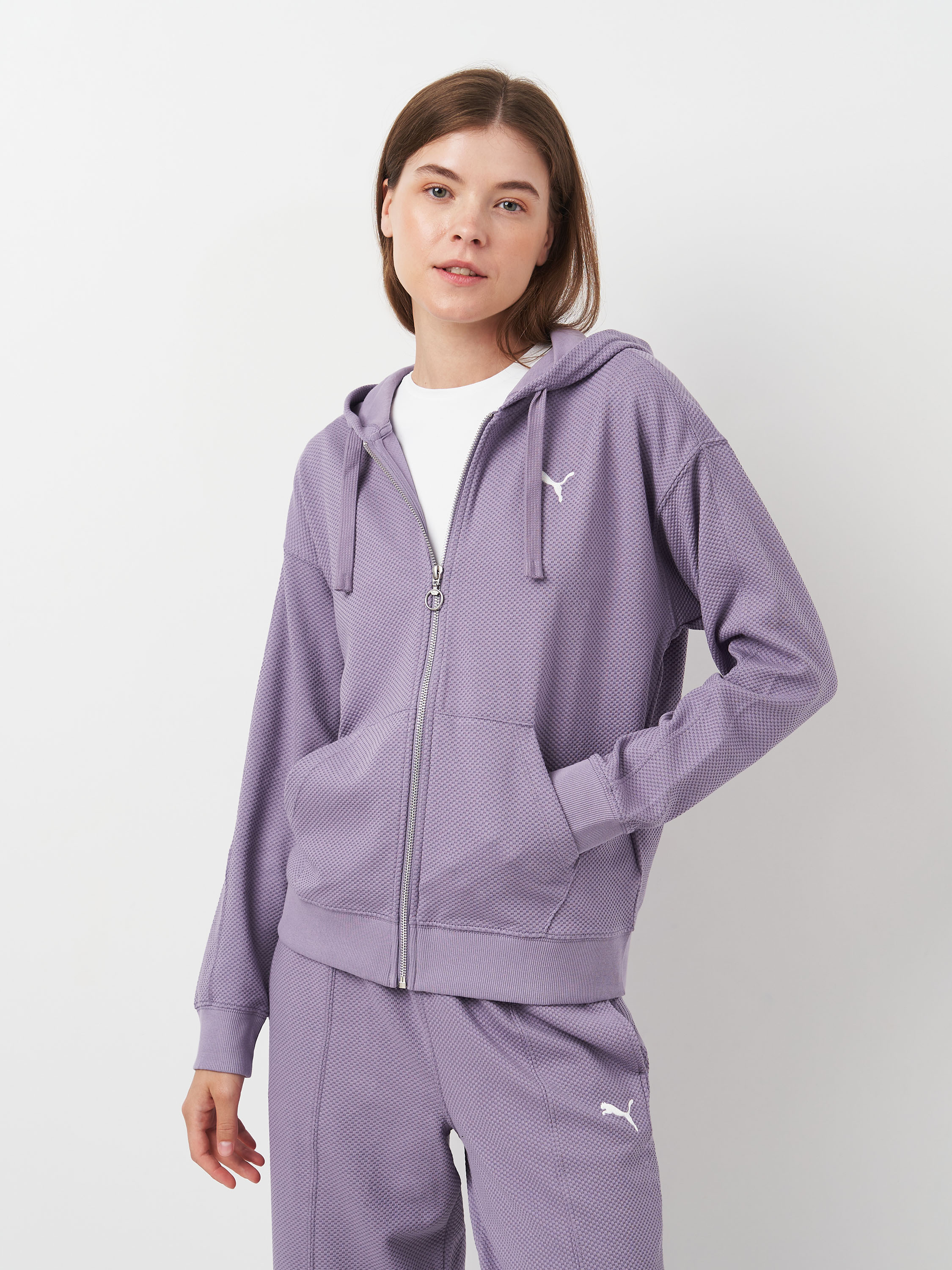 Акція на Толстовка на блискавці утеплена з капюшоном жіноча Puma Her Full-Zip Hoodie 68163130 XS Бузкова від Rozetka