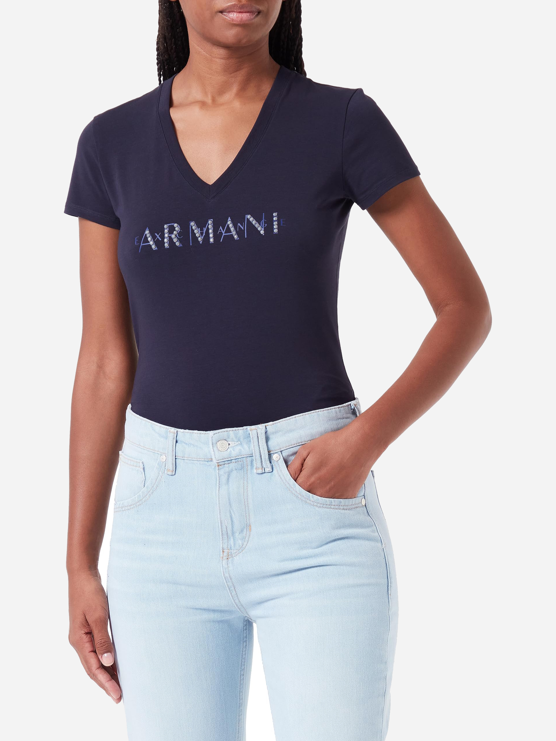 Акція на Футболка бавовняна жіноча Armani Exchange 415117666 XXL Синя від Rozetka