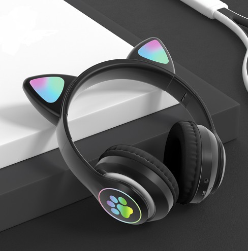 

Беспроводные наушники "CAT" STN28 с кошачьими ушками и LED лапками BLACK