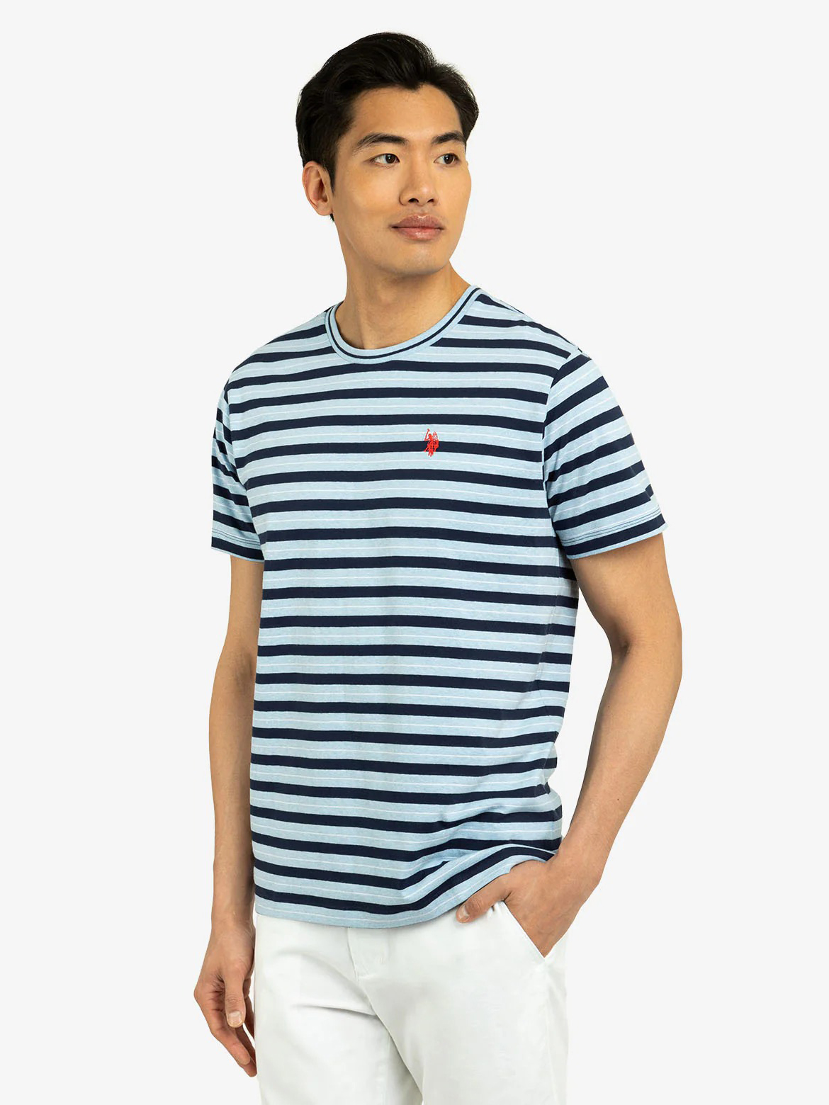 Акція на Футболка бавовняна довга чоловіча U.S. Polo Assn 11D210-1900A(Surf Blue Heather) M Блакитна з принтом від Rozetka