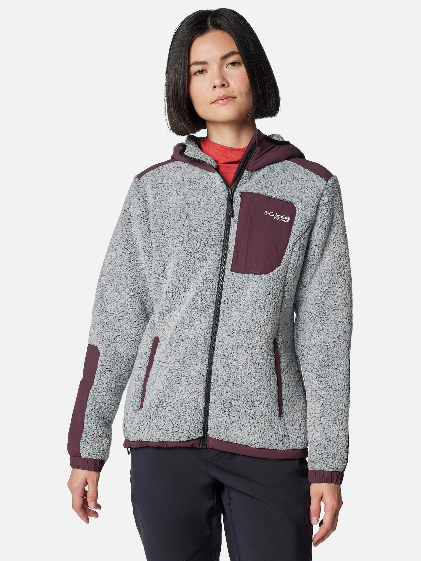 Акція на Толстовка на блискавці утеплена з капюшоном жіноча Columbia Arctic Crest Sherpa Full Zip 2089031-607 L Сіро-бордова від Rozetka