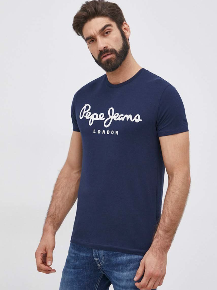 Акція на Футболка бавовняна чоловіча Pepe Jeans London 293149901 XXL Синя від Rozetka