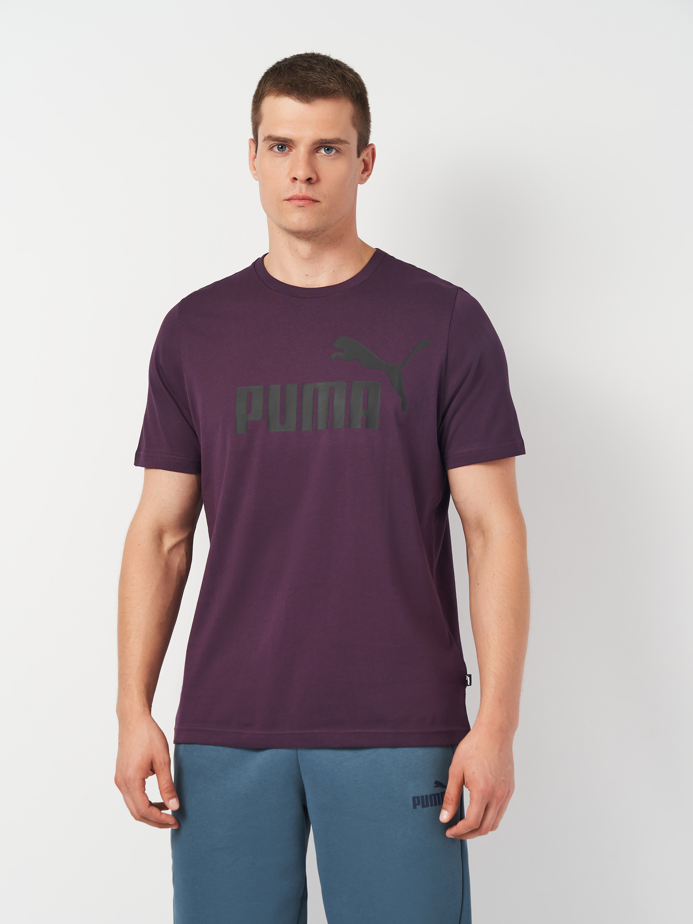 Акція на Футболка бавовняна чоловіча Puma Ess Logo Tee 58666718 S Фіолетова від Rozetka