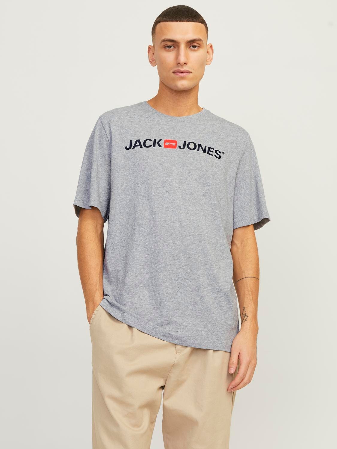 Акція на Футболка Jack & Jones 12137126-54013 2XL Light Grey Melange від Rozetka