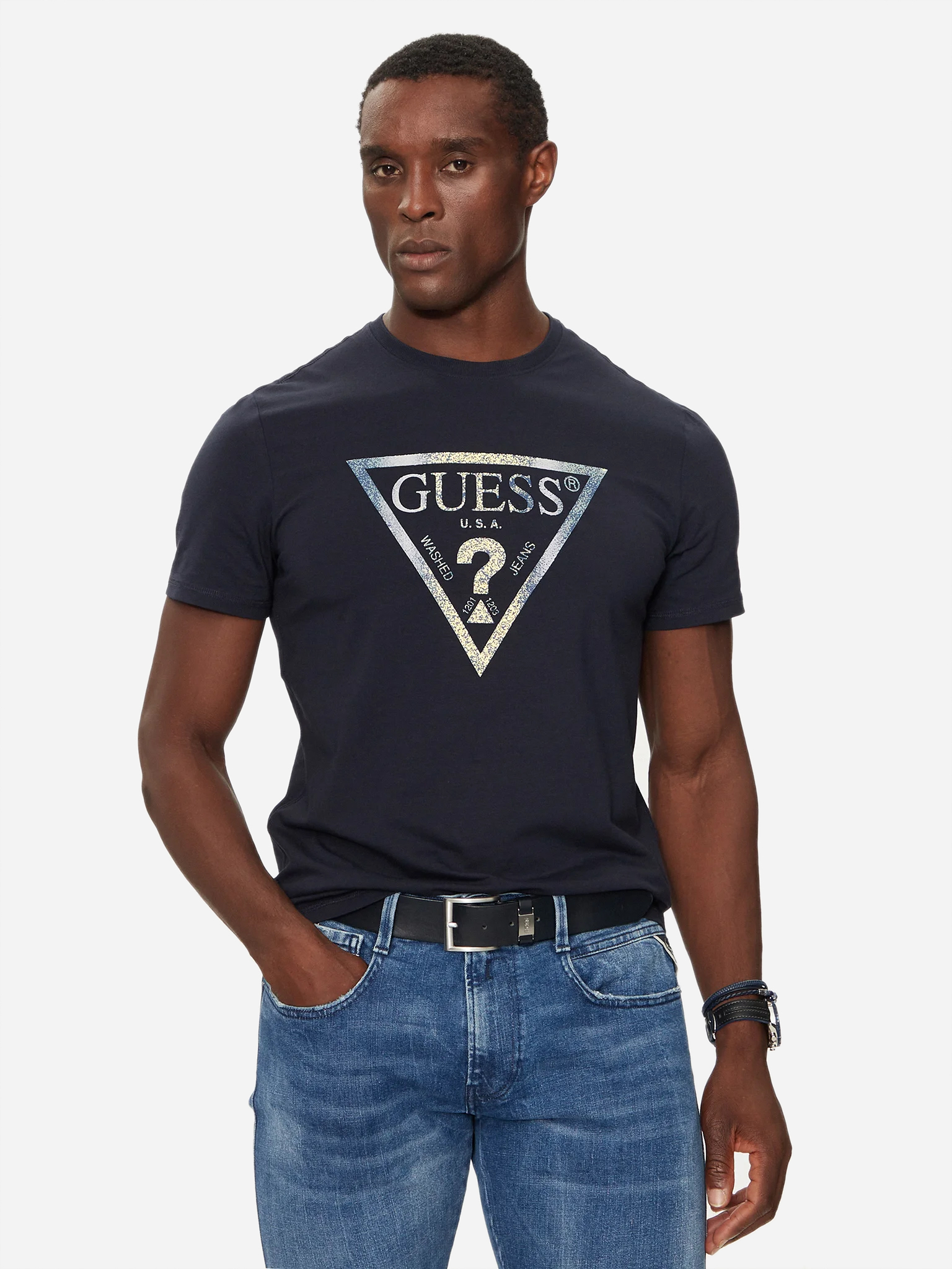 Акція на Футболка бавовняна довга чоловіча Guess M4BI35-J1314-G7V2 S SMART BLUE від Rozetka