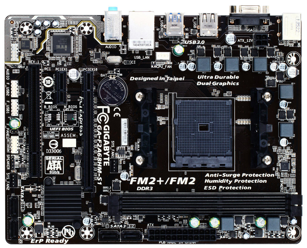 Материнская плата Gigabyte GA-F2A68HM-S1 (sFM2/FM2+, AMD A68H, PCI-Ex16 ...
