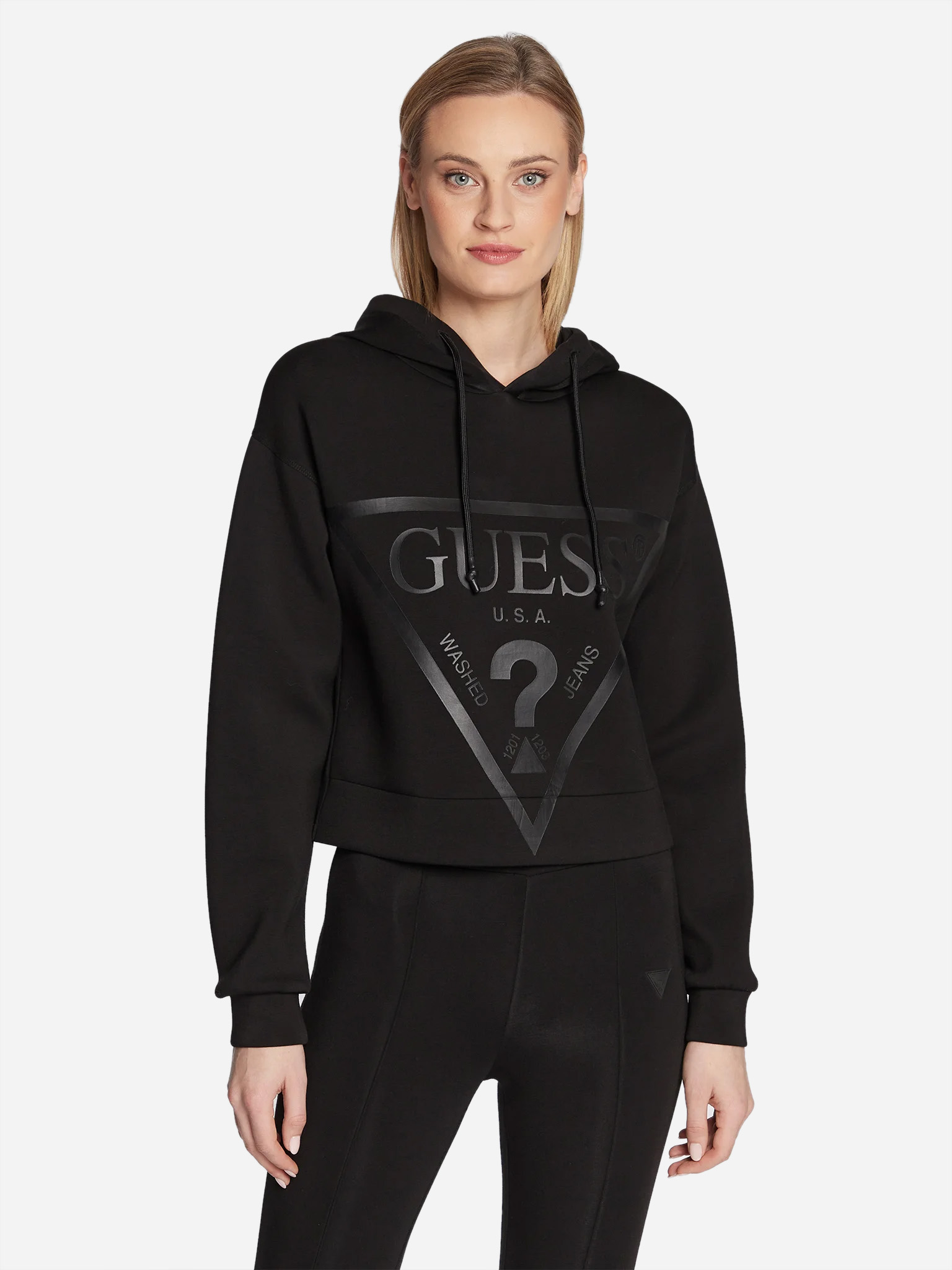 Акція на Худі жіноче Guess V2YQ08-K7UW2-JBLK L Jet Black A996 від Rozetka