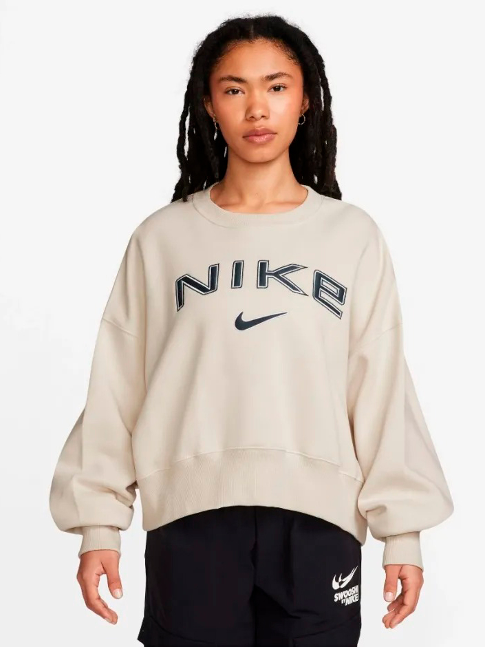 Акція на Світшот оверсайз утеплений жіночий Nike W Nsw Phnx Flc Oos Logo Crew FV7674-104 L Бежевий від Rozetka