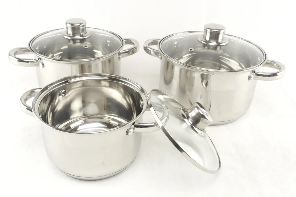 

Набор кастрюль из нержавеющей стали A-Plus 5-слойное дно с крышками из жаропрочного стекла 6 предметов