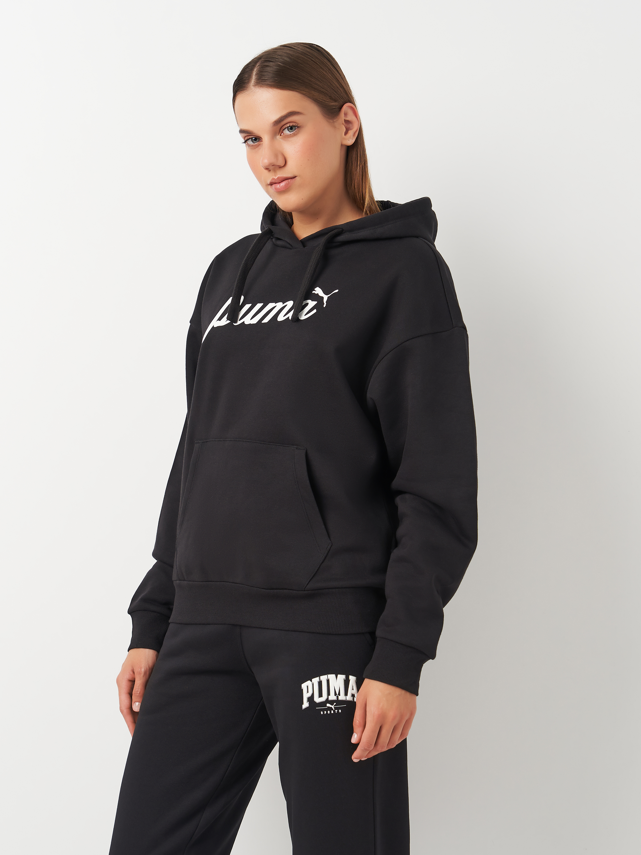 Акція на Худі тепле жіноче Puma Ess+ Script Hoodie Fl 68153401 XL Чорне від Rozetka