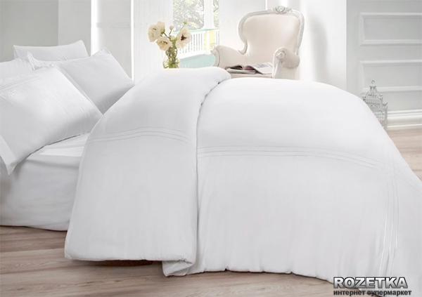 

Комплект постельного белья Cotton Box Сатин с вышивкой Gublin 200x220 Белый