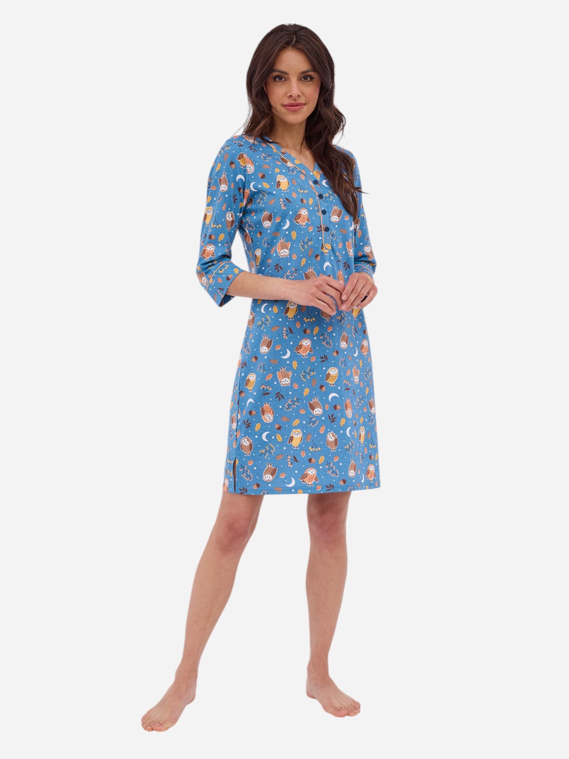 Акція на Нічна сорочка жіноча бавовняна Cornette Womens sleepwear 485-383 B24 Owls 3 M Блакитна від Rozetka