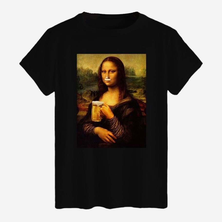 Акція на Футболка бавовняна довга чоловіча Likey Mona lisa and beer M150-0141 XS Чорна від Rozetka