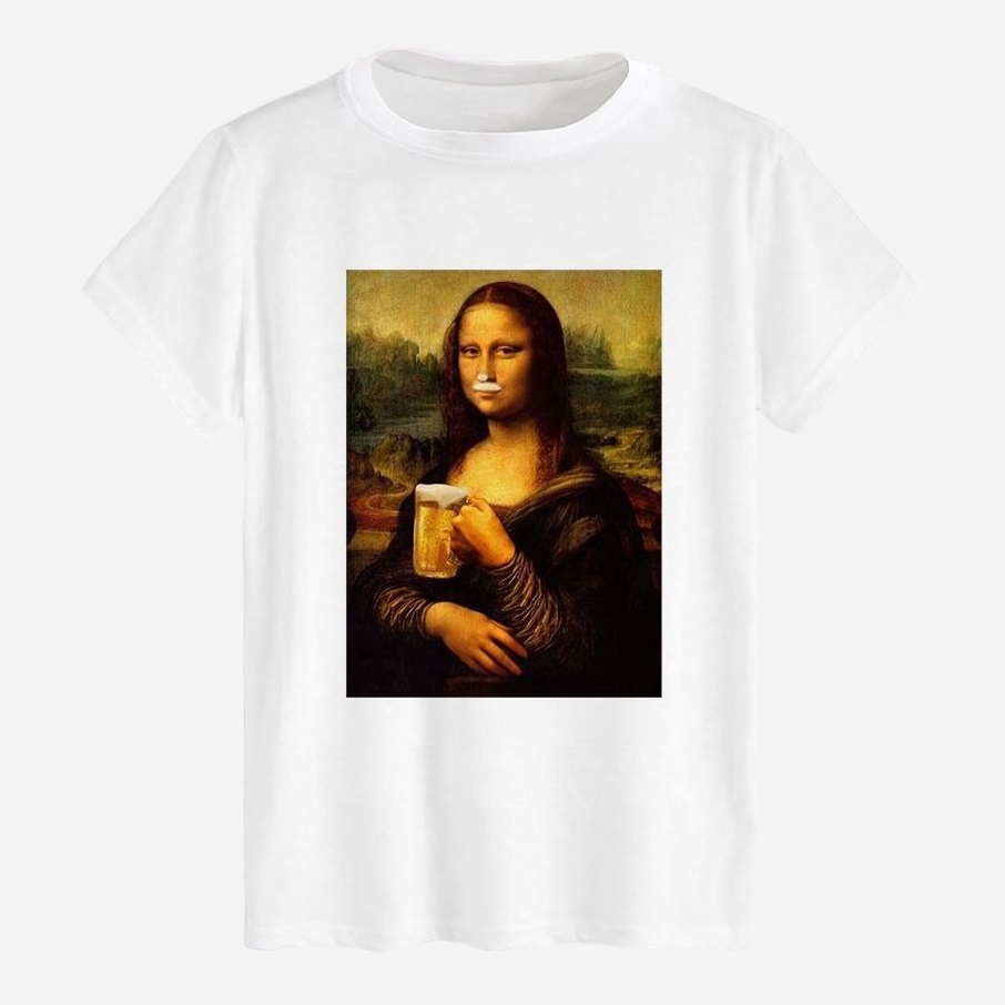 Акція на Футболка бавовняна довга чоловіча Likey Mona lisa and beer M150-0141 L Біла від Rozetka